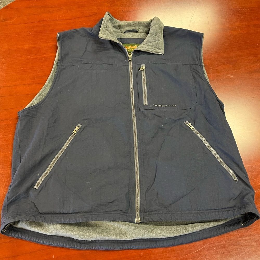 Timberland Weathergear Blue & Gray Fleece Vest XXL EUC